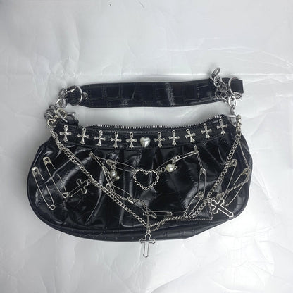 Y2K Hop Shoulder Punk Rock Metal Gothic Underarm Tote Crossbody Harajuku Hip Bag