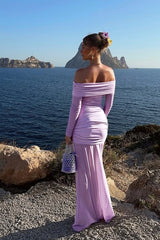 Off Shoulder Mesh Sleeve Maxi Dress