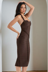 Halter Ribbed Bodycon Midi Dress