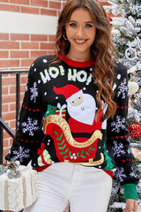 Christmas Color Block Santa Print Embroidered Sweater