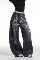 Gothic Chain Graphic Oversized Y2K Jeans