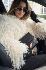 White Faux Fur Lapel Coat