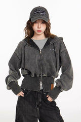 Washed Embroidered Cropped Hoodie