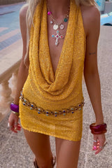 Sequin Cowl Neck Mini Dress