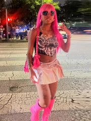 Gothic Black Graphics Chain Low-Neck Backless Crop Top