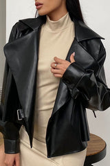 Faux Leather Lapel Moto Jacket