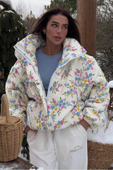 Printed Stand Collar Cotton Coat