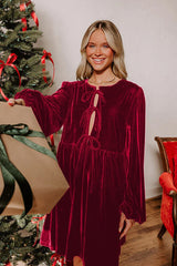 Velvet Loose Cutout Tie Waist Mini Dress