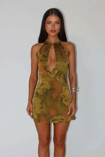 Printed Halter Mini Dress
