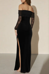 Sheer Mesh Off-Shoulder Maxi Dress