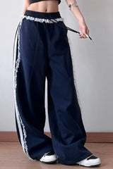 Lace Trim Wide Leg High Waist Pants