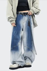 Washed Fade Curved Cut Wide Jean