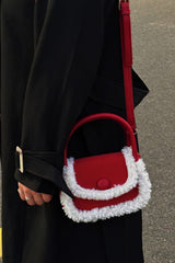 Fuzzy Red Square Mini Bag Handheld Shoulder Crossbody Bag
