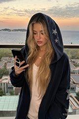 Rhinestone Star Oversized Zip Hoodie