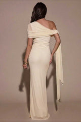 One Shoulder Cape Ruched Formal Dress