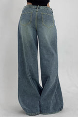 Distressed Wide Leg Floor Length Jean