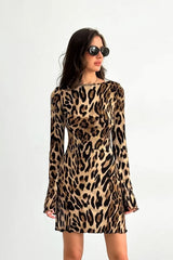 Leopard Knit Round Neck Mini Dress
