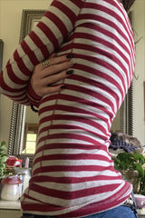 Striped Scoop Neck Fitted Long Sleeve T-Shirt