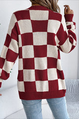 Plaid Knit Casual Loose Cardigan