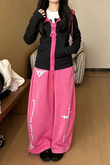 Contrast Relaxed Fit Wide Leg Sweat Pants