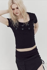 Double Breasted Collared Fitted Short Sleeve T-Shirt