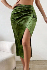 Velvet High Slit Bodycon Christmas Skirt