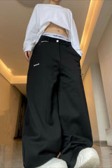 Vintage Letter Embroidered Baggy Curved Blade Pants