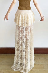 Lace Mesh High Waist Slit Skirt