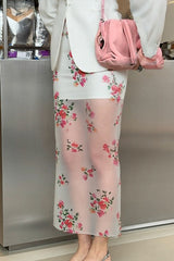 High-Waist Floral Straight Skirt