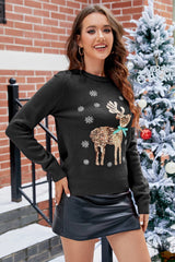Cute Sequin Deer Snowflake Christma Sweater