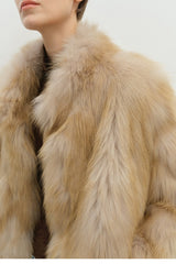 Minimalist Mid-Length Faux Fur Stand Collar Coat