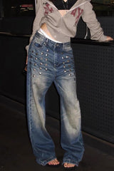 Studded Washed Wide Leg Jean