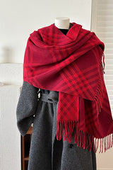 Double Faced Checkered Fringe Christmas Scarf