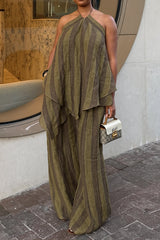 Striped Halter Asymmetric Top and Pants Set