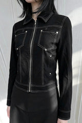 Contrast Stitch Pocket Fitted Zip Jacket