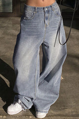 Washed Wide Leg Floor Length Jean