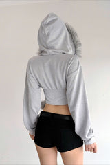 Faux Fur Collar Zip Hoodie