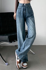 High Waist Relaxed Fluid Straight Jeans