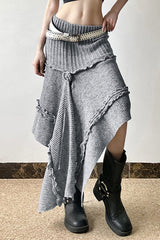 High Waist Asymmetrical Knit Skirt