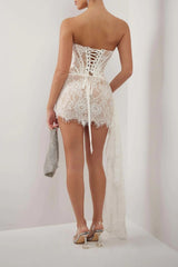 Strapless Lace Corset Sheer Mini Dress