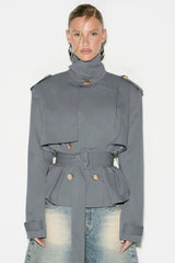 Cape Overlay Belted Short Trench Coat