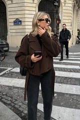 Cropped Double Breasted Belted Wool Jacket