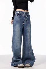 Asymmetrical Button Wide Leg Jean