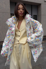 Printed Stand Collar Cotton Coat