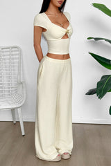 Y2K Crop Tank Top Wide Leg Two Piece Pants Set