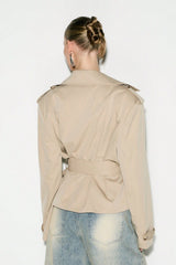 Cape Overlay Belted Short Trench Coat