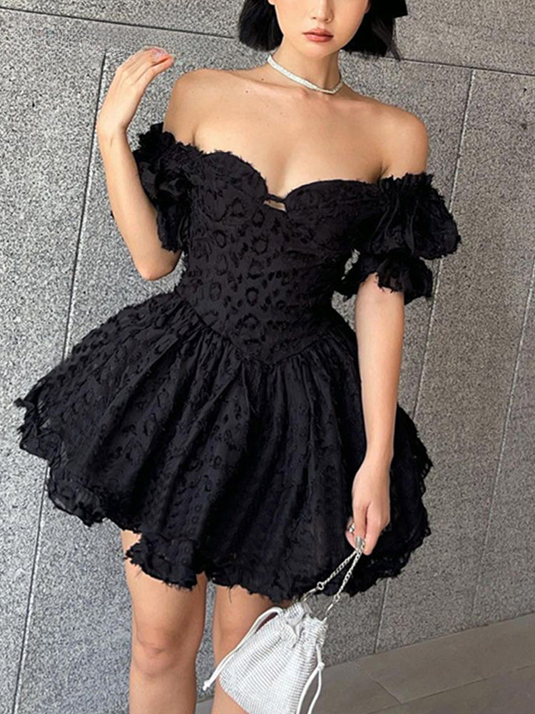 Lolita Aesthetic Corset Summer Ball V-neck Vintage Black Goth High Sleeve Gown Mini Puff Waist Outfit