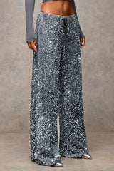 Sequin Drawstring Wide Leg Pants