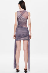 Ribbon Mesh Sleeveless Midi Dress