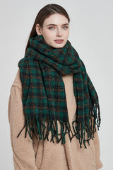 Oversized Fringe Plaid Christmas Scarf